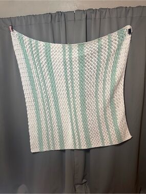Hand Crafted White and Mint Crochet Throw Blanket